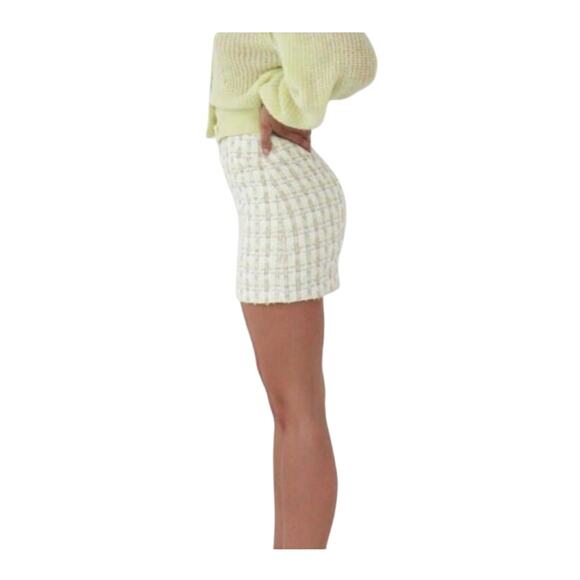 Rumored Coco Mini Skirt Limon Shimmer Tweed Yellow Gold Pastel Spring 6 Small - Picture 2 of 8
